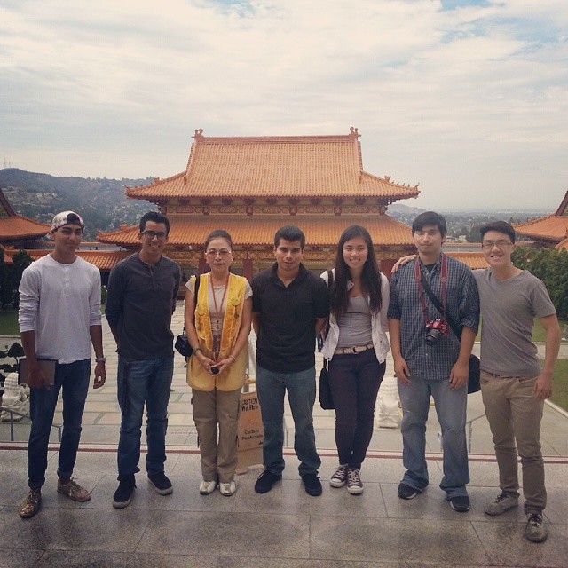 From Left to Right: Brian, Me, Eliane the Tour Guide, Jesus, Joanna, Joseph, Chris ; @ Hsi Lai Temple